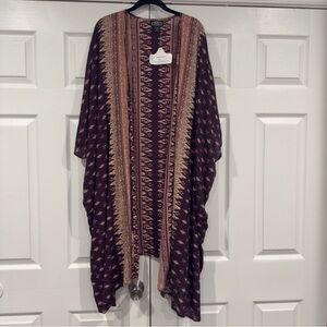 Angie Long Open Front Kimono Size 2X Purple Plum Cream Multicolor Artsie